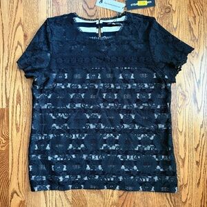 Karl Lagerfeld Paris Black Floral Lace Overlay Blouse - Large